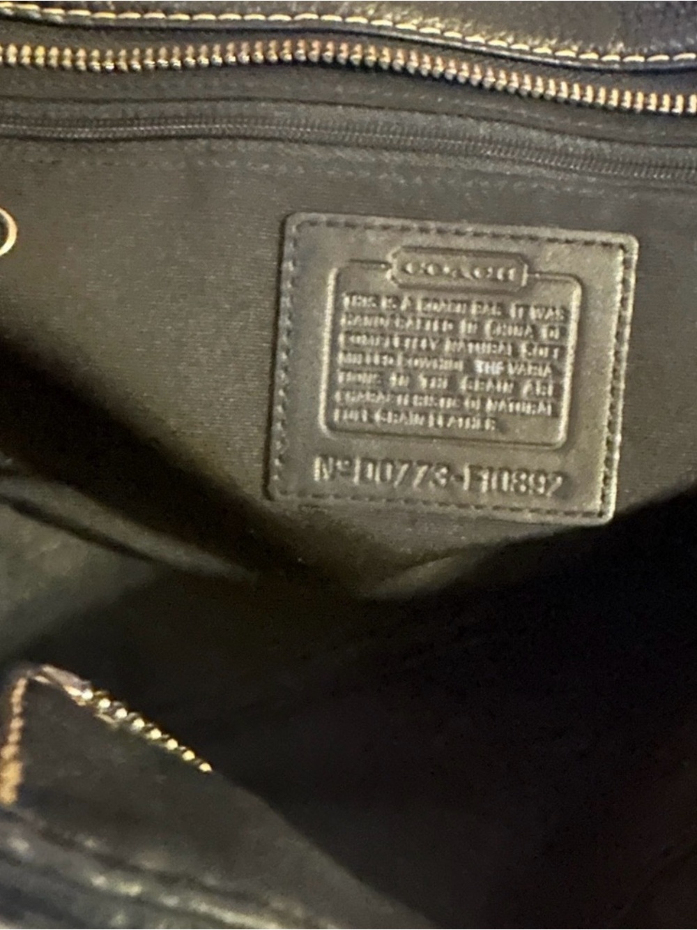 Coach Black Pebbled Leather Tote with Saddle Brown Handles - Picture 9 of 9